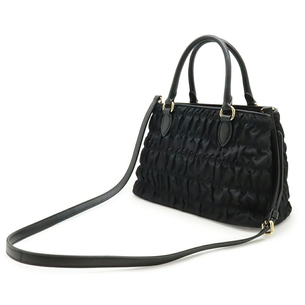PRADA Gathered Handbag/Shoulder Bag in Nylon and Leather (NERO) Black (1BA173) - Picture 3 of 10